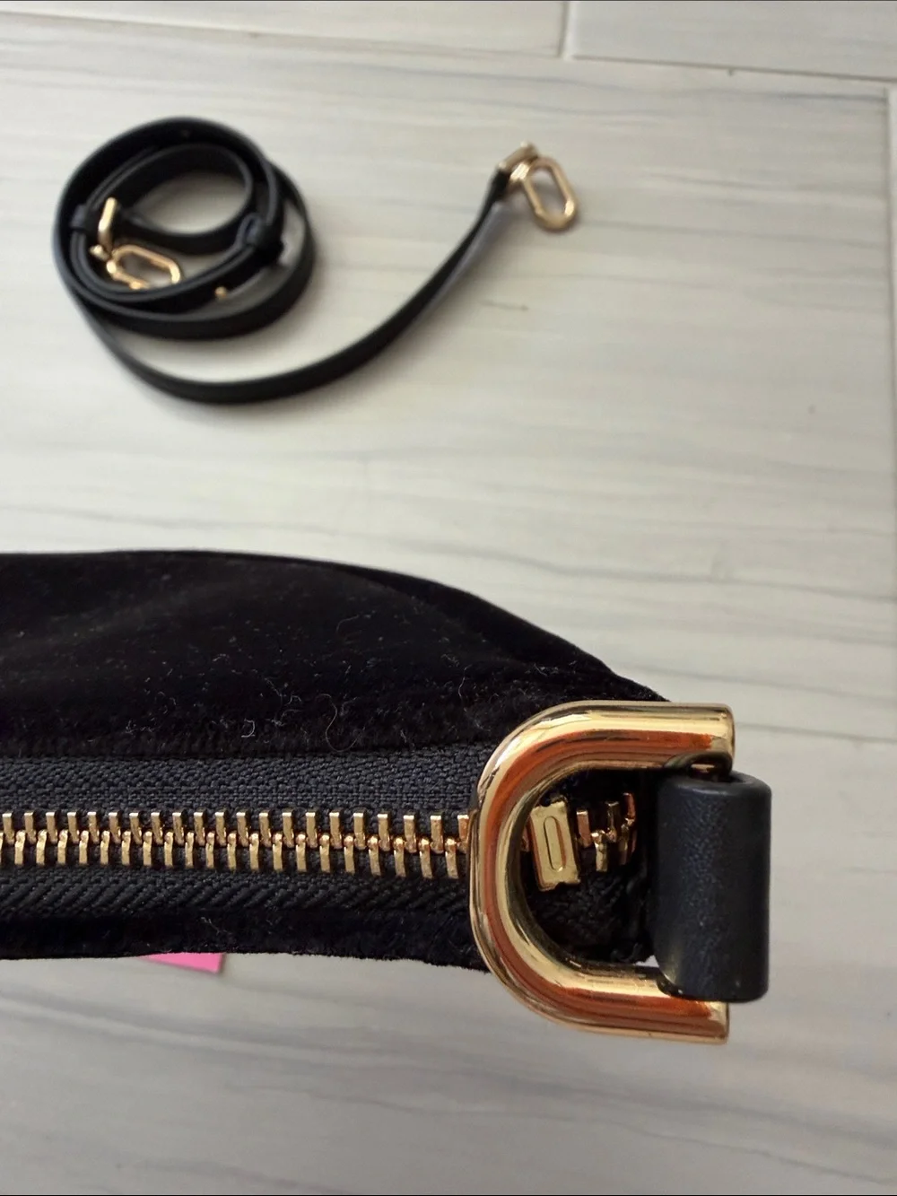 kate spade Black Velvet Crescent Crossbody with Gold Hardware